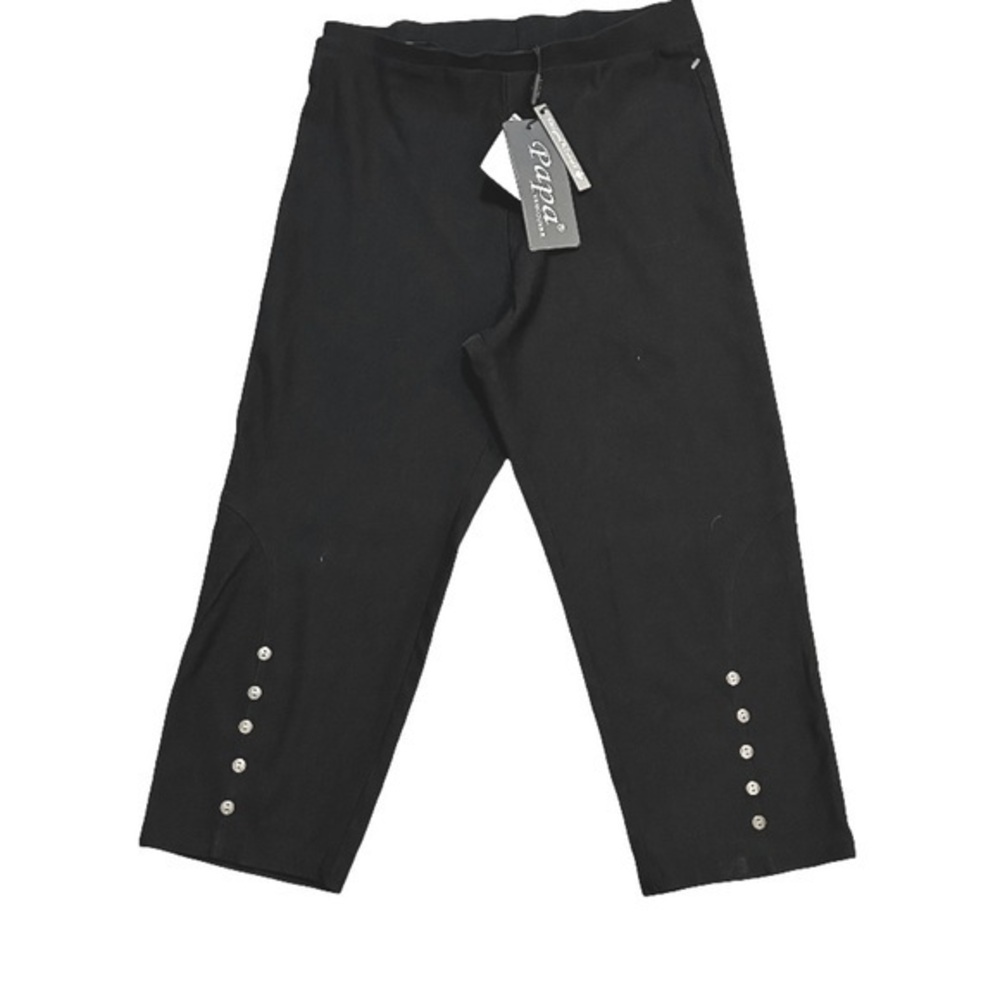 Papa Vancouver Women's Sophisticated High Rise Black Capris with Button Details